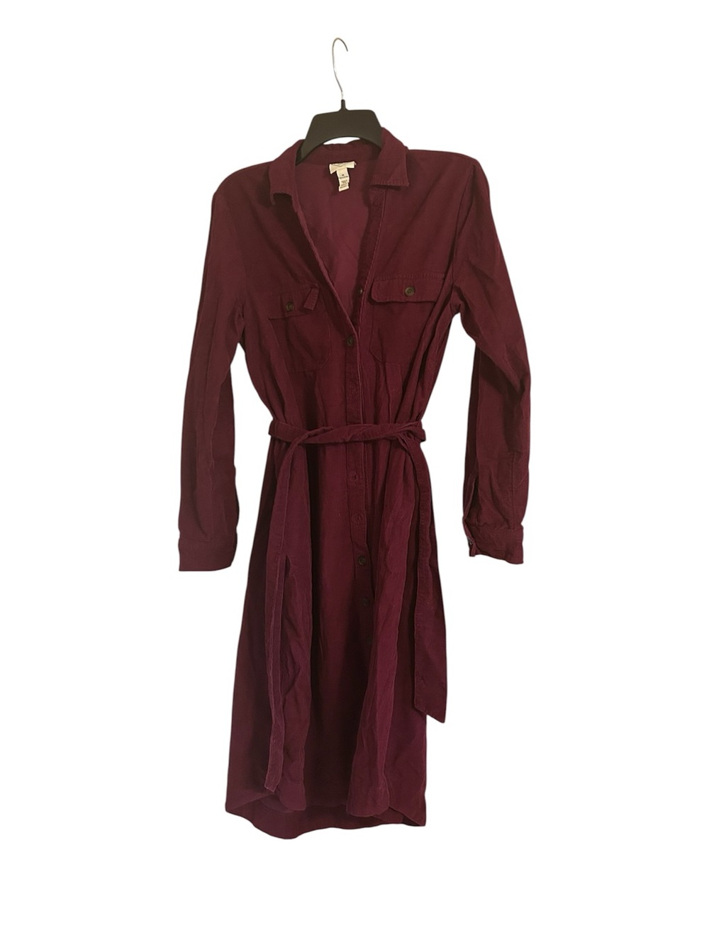St. John's Bay Button Down Corduroy Burgundy Size Medium Long Sleeve Midi Dress